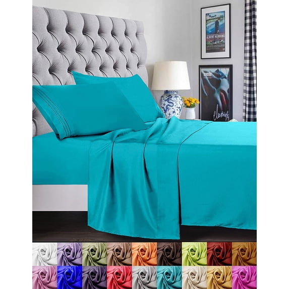 Elegant Comfort 1500 Premier Linen Sheet Set Sheet set Holiday Gift - California King Turquoise