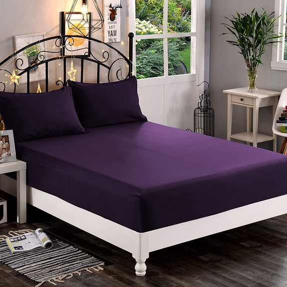 Elegant Comfort 1500 Premium Hotel Quality 1-Piece Fitted Sheet, Softest Quality Microfiber - Deep Pocket up to 16 inch, Full Purple