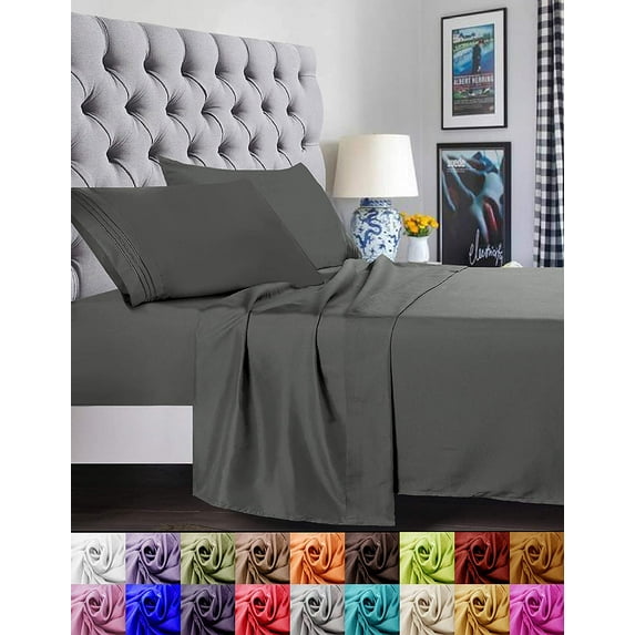Elegant Comfort 1500 Premium Hotel Quality Wrinkle Resistant Bedding Set, All Around Elastic Fitted Sheet, - King Grey