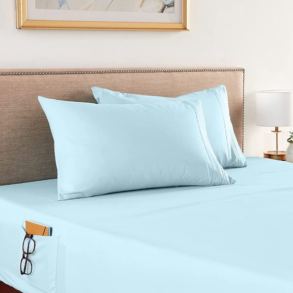 Elegant Comfort 1500 Series 4-Piece Smart Sheet Set with Side Storage Pockets, Full, Aqua