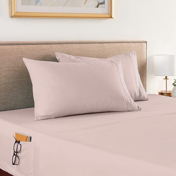 Elegant Comfort 1500 Series 4-Piece Smart Sheet Set with Side Storage Pockets, Queen, Hot Dusty Rose