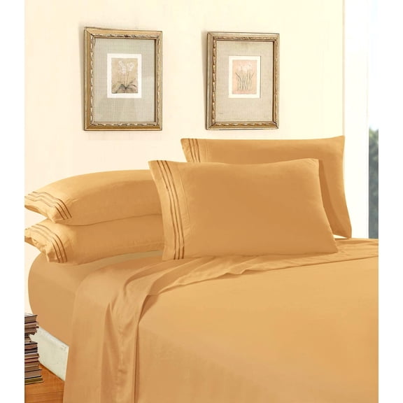 Elegant Comfort 1500 Series 6-Piece Bed Sheets - Microfiber, Queen Gold - Soft Microfiber