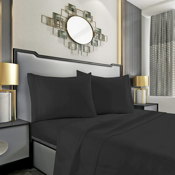 Elegant Comfort 1500 Series Bed Sheets, 4-Piece Set, King, Black
