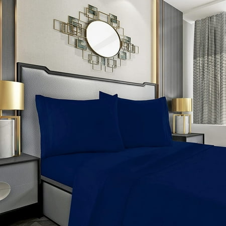 Elegant Comfort 1500 Series Bed Sheets, 4-Piece Set, Queen, Navy Blue