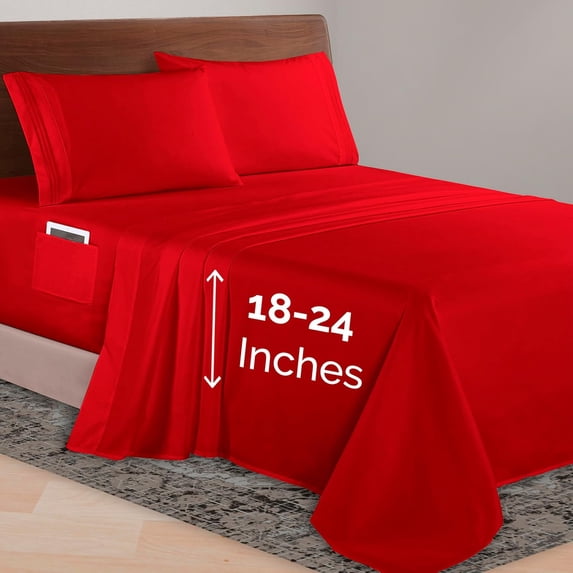 Elegant Comfort 1500 Series Bed Sheets All Around Elastic 18 - 24 Inches Deep Fitted Sheet - Extra Deep Pocket Sheets - California King Burgundy