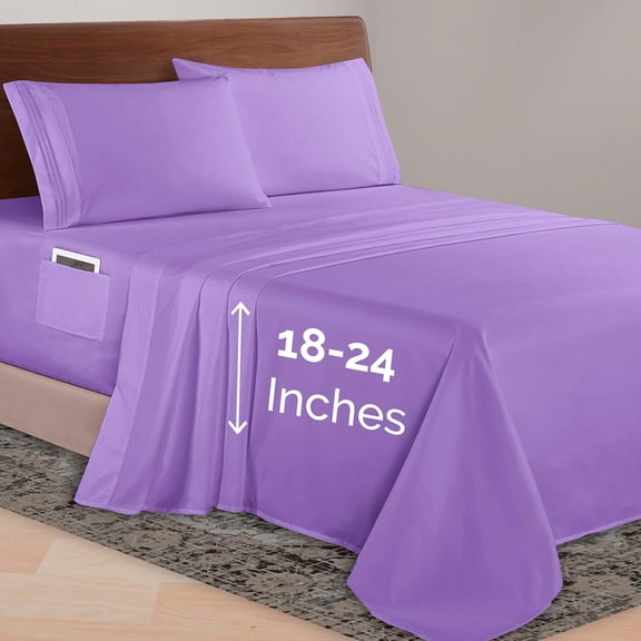 Elegant Comfort 1500 Series Bed Sheets All Around Elastic 18 - 24 Inches Deep Fitted Sheet - Extra Deep Pocket Sheets, California King, Lavender
