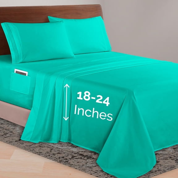 Elegant Comfort 1500 Series Bed Sheets All Around Elastic 18 - 24 Inches Deep Fitted Sheet - Extra Deep Pocket Sheets, California King, Paradise Teal
