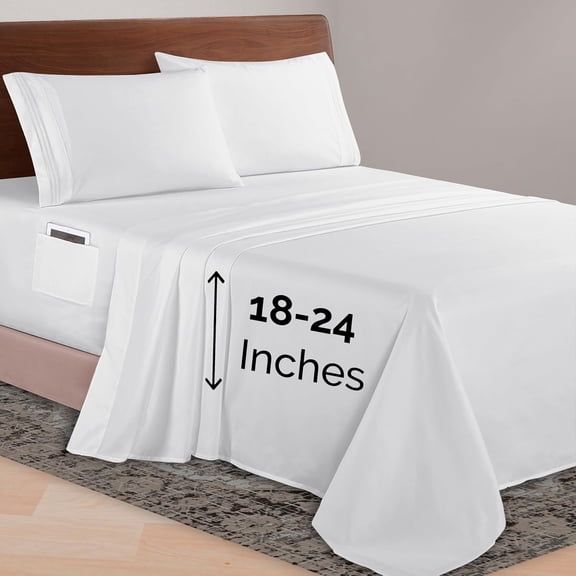Elegant Comfort 1500 Series Bed Sheets All Around Elastic 18 - 24 Inches Deep Fitted Sheet - Extra Deep Pocket Sheets, King, White