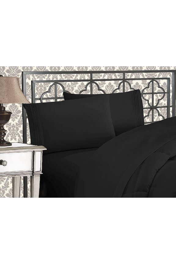 4-Piece Queen Bed Sheet Set, Extra Soft Microfiber, Deep Pocket, Easy Care, Black