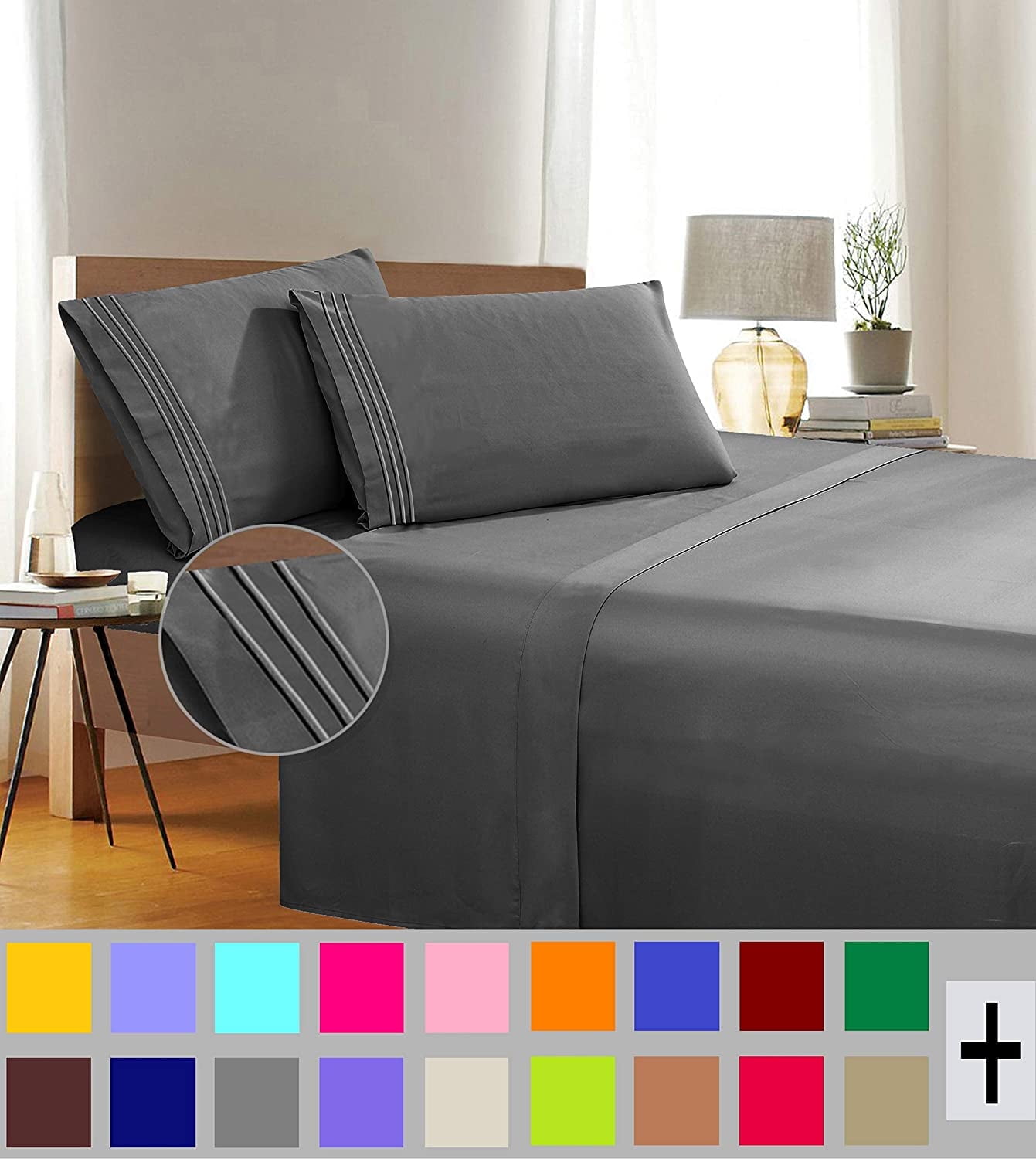 Elegant Comfort 1500 Series Grey Microfiber Flat Sheet Full (4 Pieces)