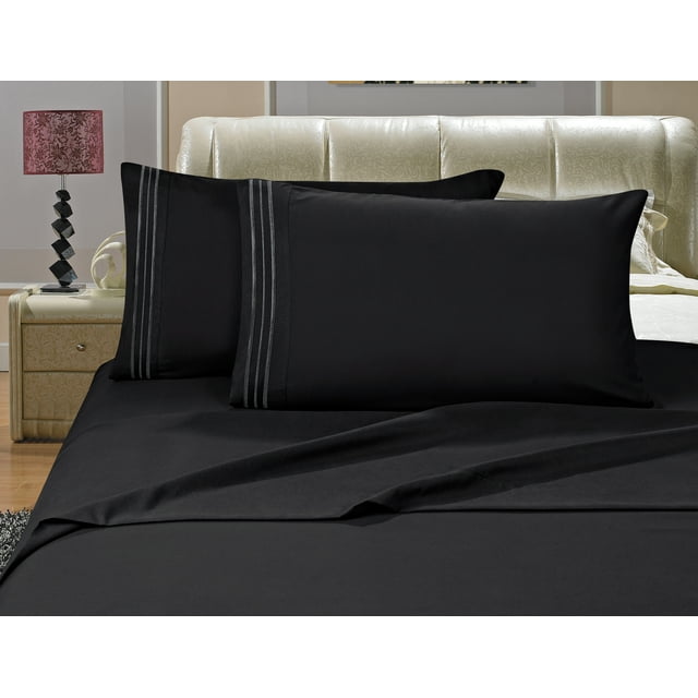 Elegant Comfort? 1500 Series Microfiber Deep Pocket Bedroom Sheet Set, Queen Black