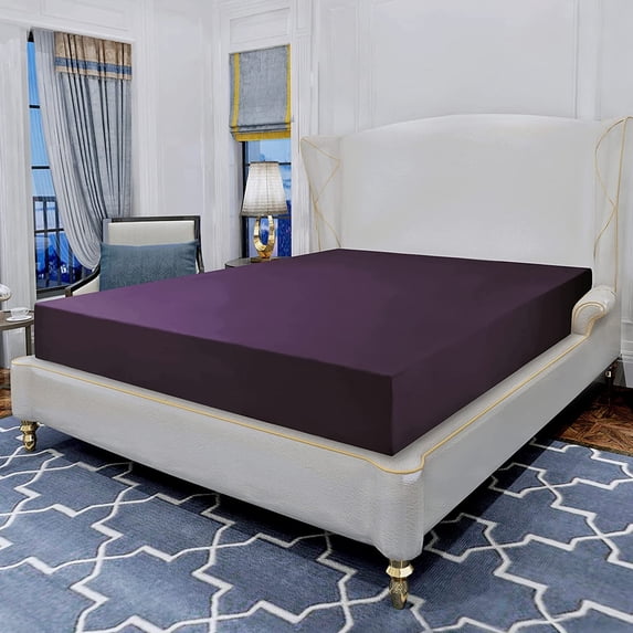 1500 Thread Count Hospitality Fitted Sheet 1-Piece Fitted Sheet, Queen Size, Purple