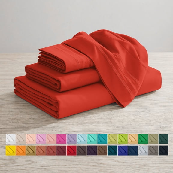 Elegant Comfort 1500 Series 4-Piece Bed Sheet Set, Deep Pocket, Cooling Microfiber, Queen, Rust