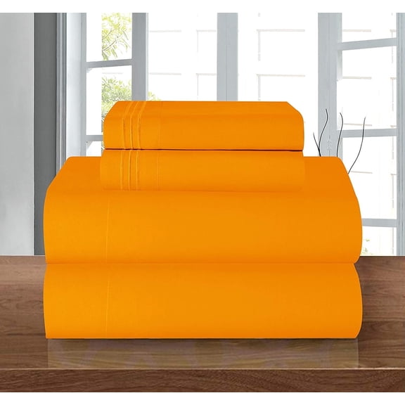 Silky Microfiber Bed Sheet Set, 1500 Series Ultra Soft, Deep Pocket up to 16", Wrinkle & Fade Resistant, Breathable Cooling Bedding Set, California King Elite Orange