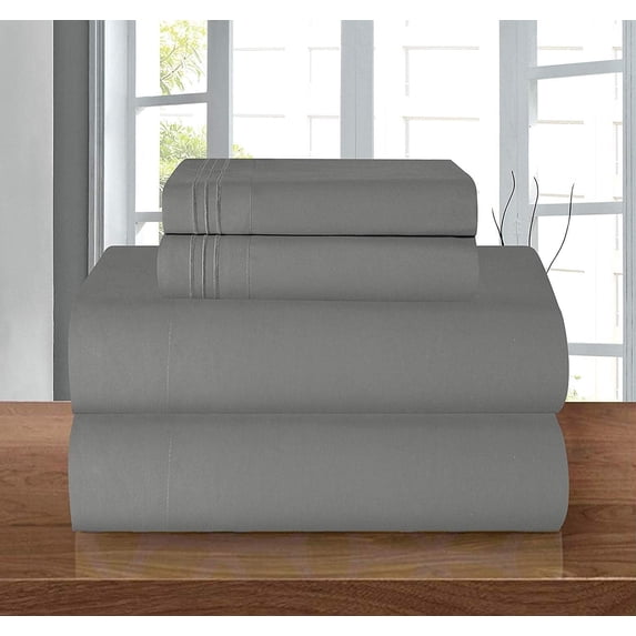 Silky Microfiber Bed Sheet Set, 1500 Series Ultra Soft, Deep Pocket up to 16", Wrinkle & Fade Resistant, Breathable Cooling Bedding Set, King Grey