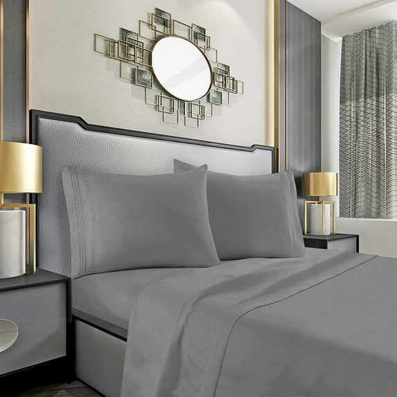 Elegant Comfort 1500 Series Soft Bed Sheets, 4-Piece Set, King, Grey