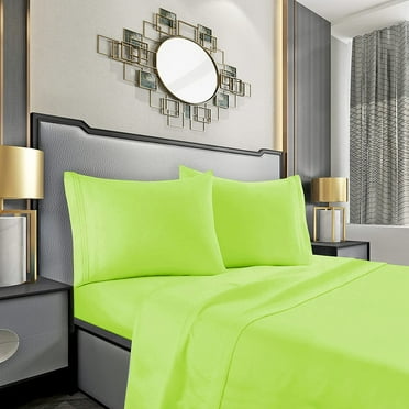 Elegant Comfort 1500 Series Soft Bed Sheets, 4-Piece Set, King, Lime