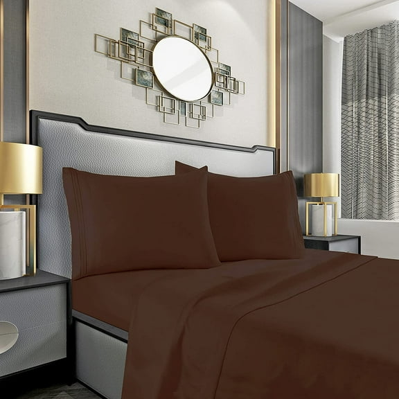 Elegant Comfort 1500 Series Soft Bed Sheets, 4-Piece Set, Queen, Chocolate Brown