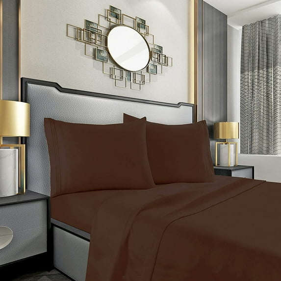 Elegant Comfort 1500 Series Soft Bed Sheets, 4-Piece Set, Queen, Chocolate Brown