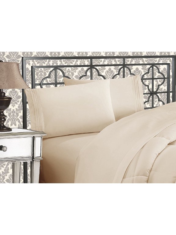 ® 1500 Series Super Soft Wrinkle Free 4 pc Sheet Set, Deep Pocket - All size and Colors , Queen Beige