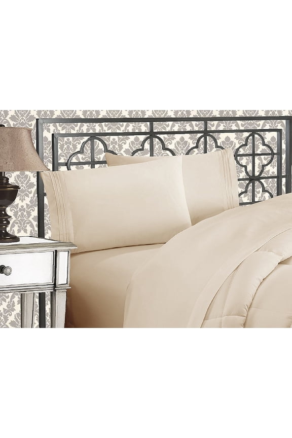 ® 1500 Series Super Soft Wrinkle Free 4 pc Sheet Set, Deep Pocket - All size and Colors , Queen Beige