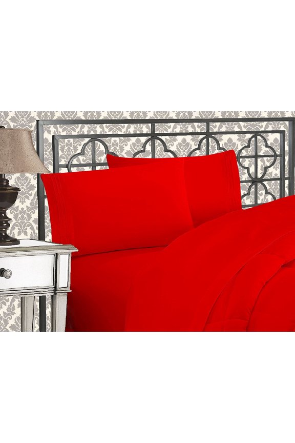 ® 1500 Series Super Soft Wrinkle Free 4 pc Sheet Set, Deep Pocket - All size and Colors , Queen Red