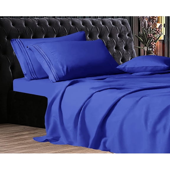 Elegant Comfort 1500 Series Wrinkle & Fade Resistant Ultra Soft 4-Piece Bed Sheet Set with Deep Pockets, Queen Royal Blue