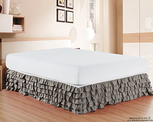 Elegant Comfort 1500 Series Wrinkle and Fade Resistant Egyptian Quality Microfiber Multi-Ruffle Bed Skirt - 15inch Drop, King, Grey
