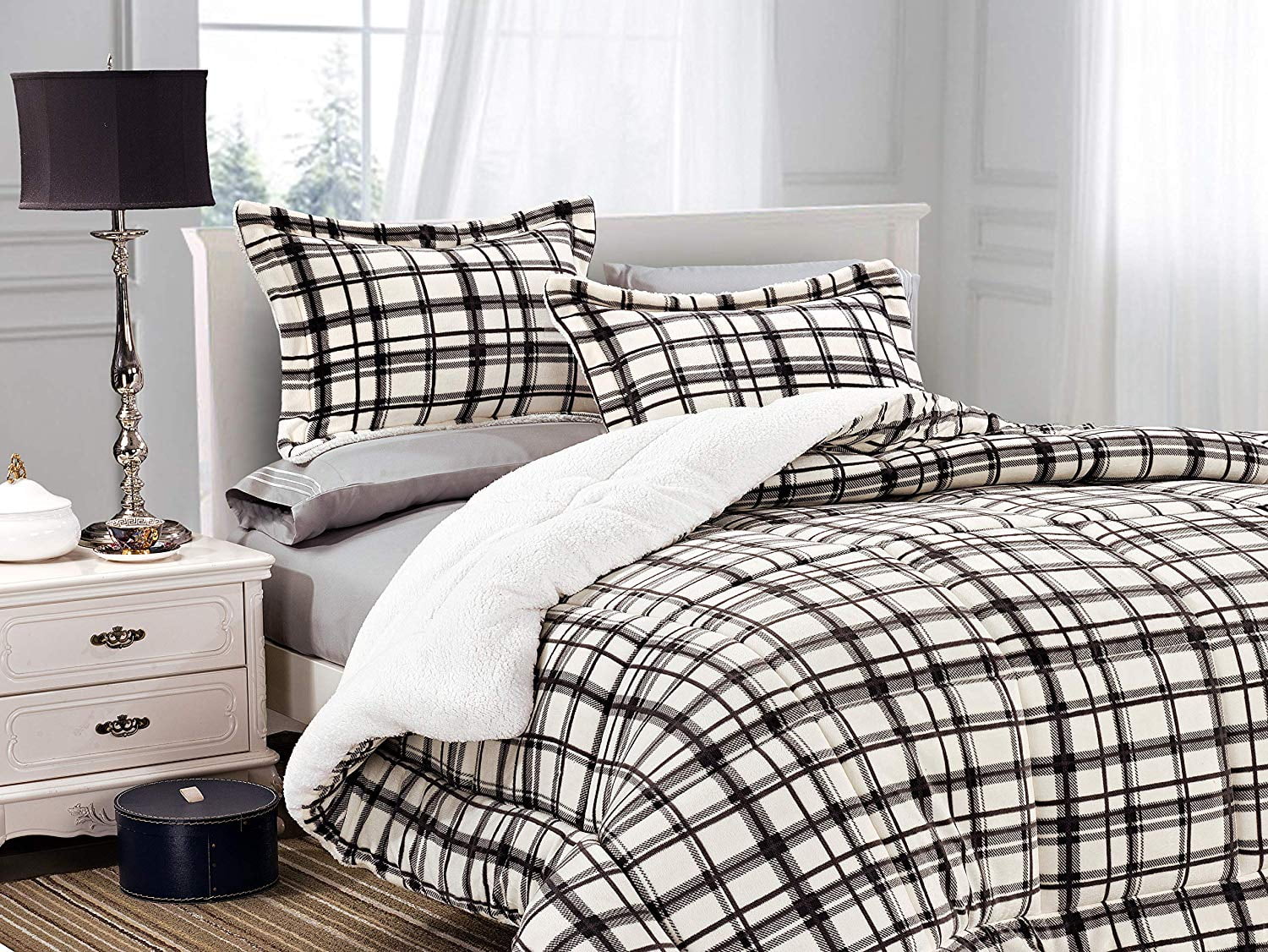Elegant Comfort 1500 Thread Count 3 Pieces Comforter Set Full, Beige Plaid