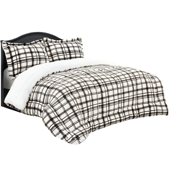 Elegant Comfort 1500 Thread Count 3 Pieces Comforter Set Queen, Beige Plaid