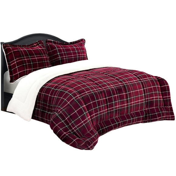 Elegant Comfort 1500 Thread Count 3 Pieces Comforter Set Queen, Burgundy Plaid