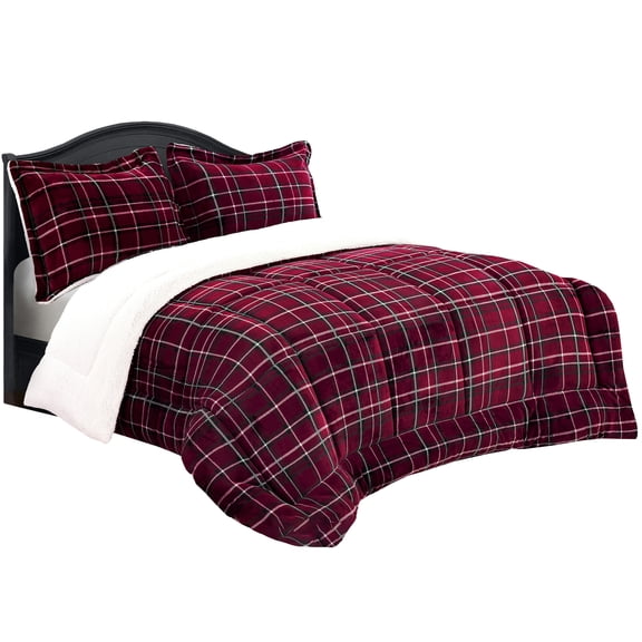 Elegant Comfort 1500 Thread Count 3 Pieces Comforter Set Twin/Twin XL, Burgundy Plaid