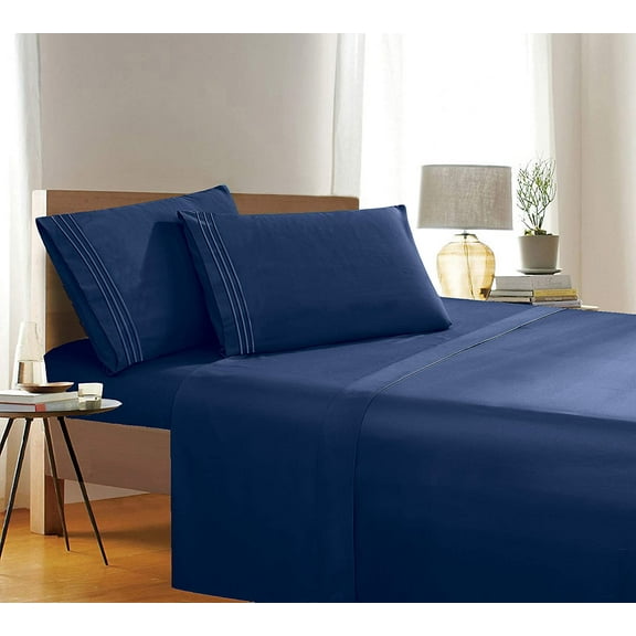 Elegant Comfort 1500 Thread Count Bed Sheets King, Navy Blue