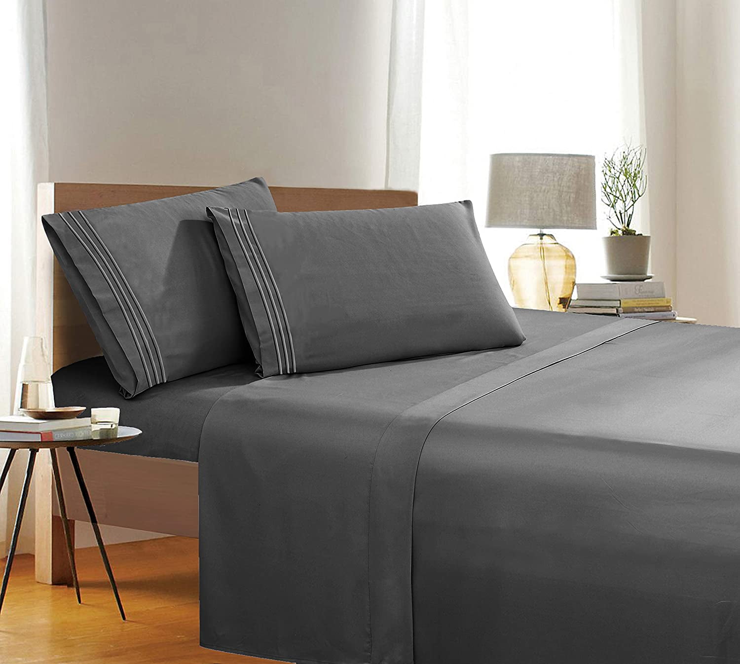 Elegant Comfort 1500 Thread Count Bed Sheets Queen, Gray