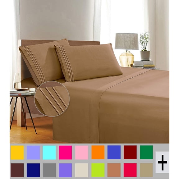 Elegant Comfort 1500 Thread Count Beige Solid Print Microfiber Flat Sheets King (Count 5)