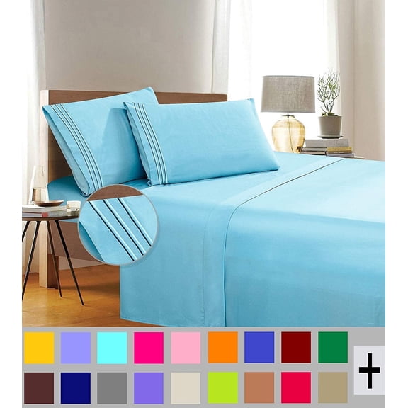 Elegant Comfort 1500 Thread Count Blue Microfiber Flat Sheets, King, (5 Pieces )