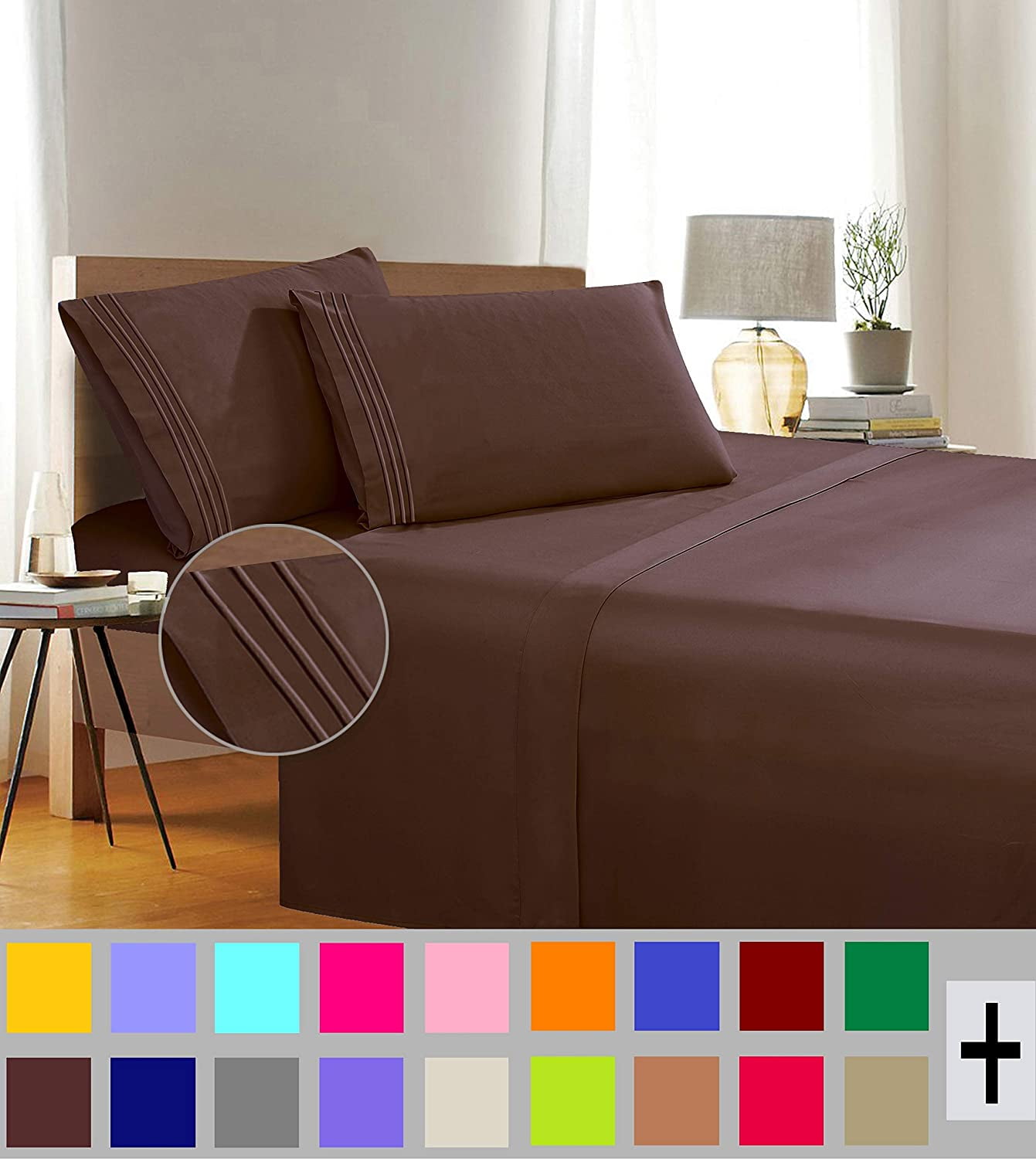 Elegant Comfort 1500 Thread Count Brown Microfiber Flat Sheet Full (4 Pieces)