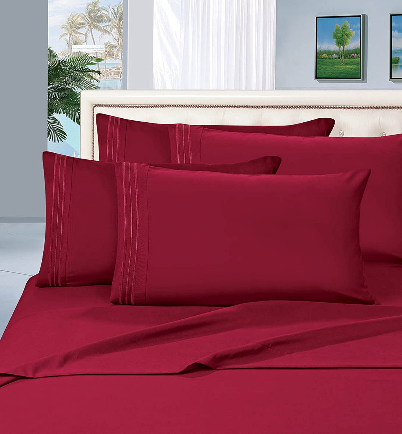 Elegant Comfort 1500 Thread Count Burgundy Microfiber Flat Sheet Queen (4 Pieces)