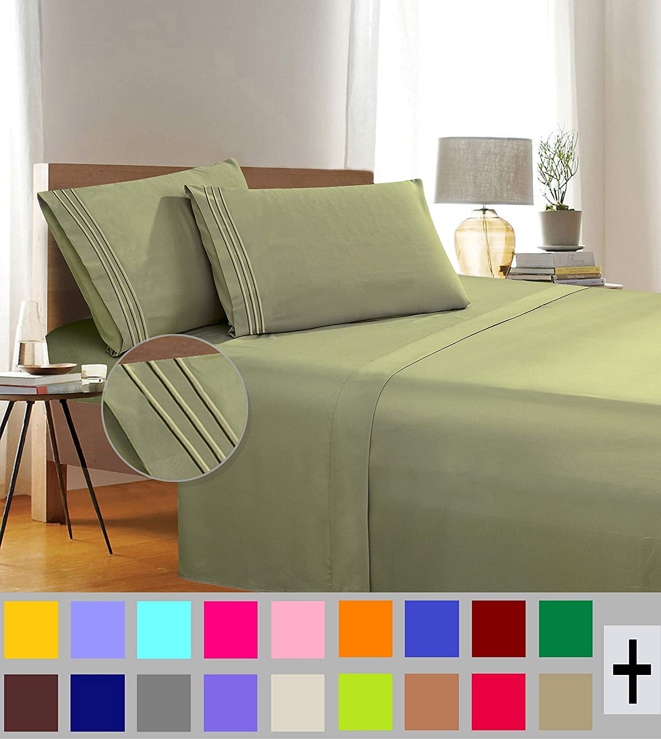 Elegant Comfort 1500 Thread Count Green Microfiber Flat Sheets, King, (5 Pieces )