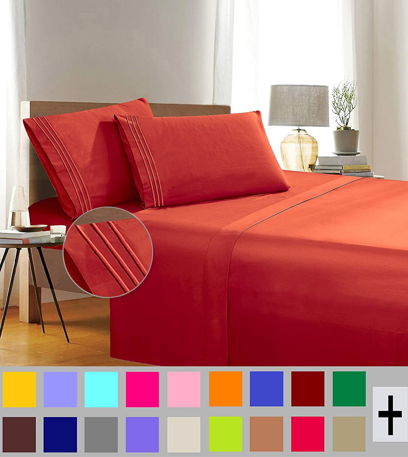 Elegant Comfort 1500 Thread Count Orange Microfiber Flat Sheet, California King, (4 Pieces)