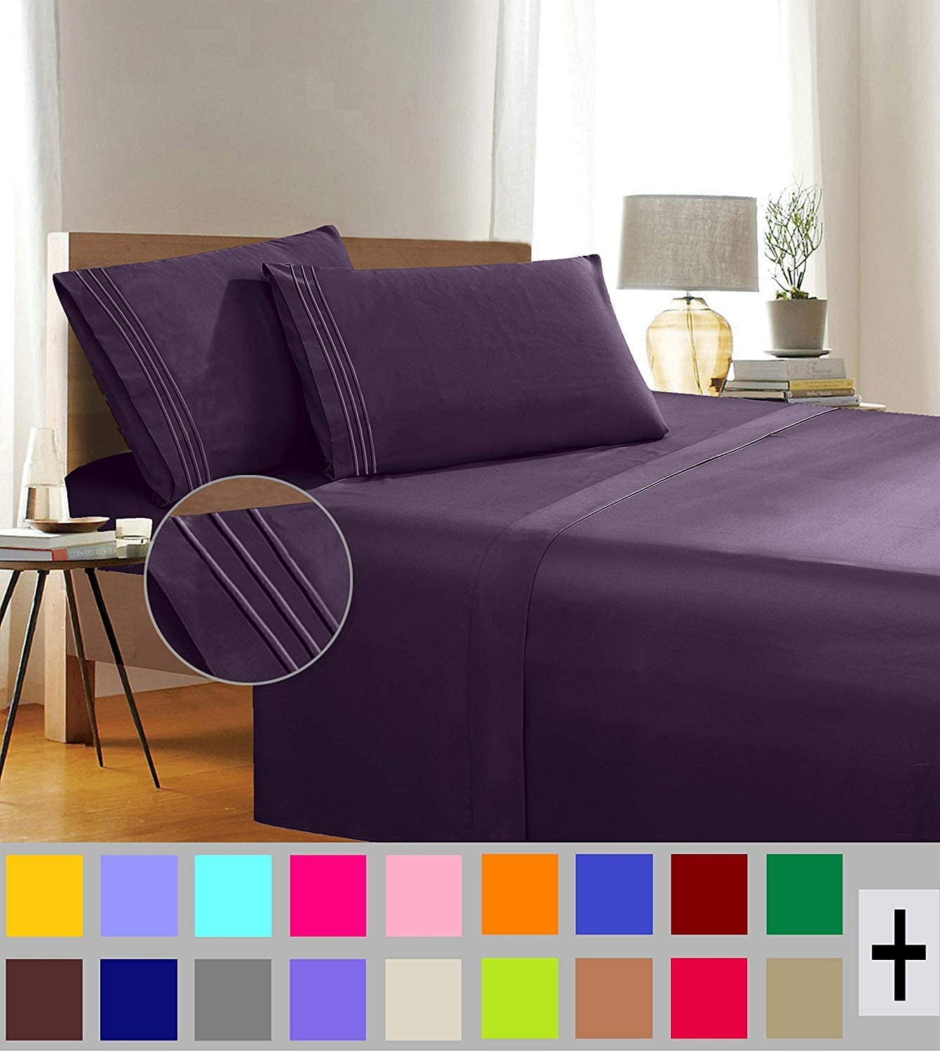 Elegant Comfort 1500 Thread Count Purple Microfiber Flat Sheet California King (4 Pieces)
