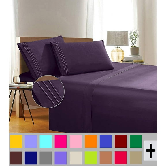 Elegant Comfort 1500 Thread Count Purple Microfiber Flat Sheet Queen (4 Pieces)