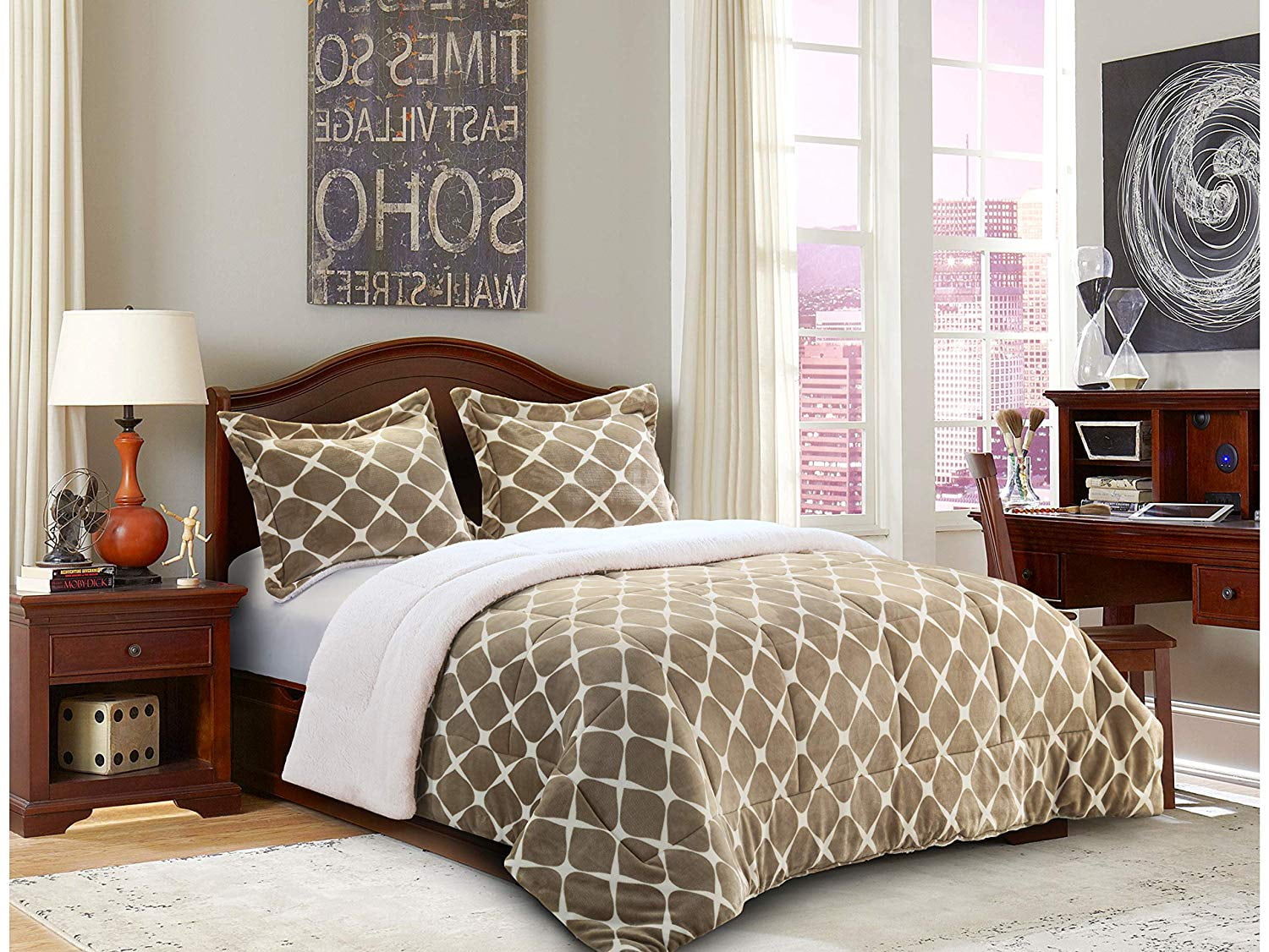 Elegant Comfort 1500 Thread Count Solid Print 3 Piece Sherpa Comforter Twin Navy Walmart