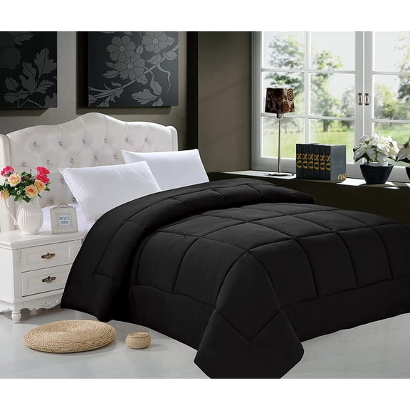 Elegant Comfort 1500 Thread Count Solid Print 3 Piece Sherpa Comforter King, Black