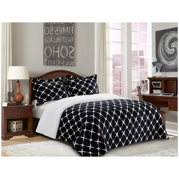 Elegant Comfort 1500 Thread Count Solid Print 3 Piece Sherpa Comforter Twin, Black
