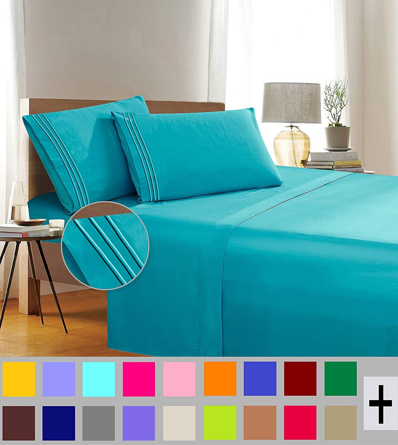 Elegant Comfort 1500 Thread Count Turquoise Microfiber Flat Sheet King (4 Pieces)