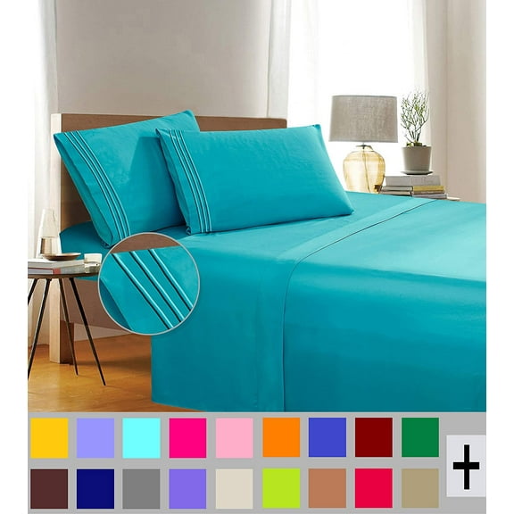 Elegant Comfort 1500 Thread Count Turquoise Microfiber Flat Sheet Queen (4 Pieces)