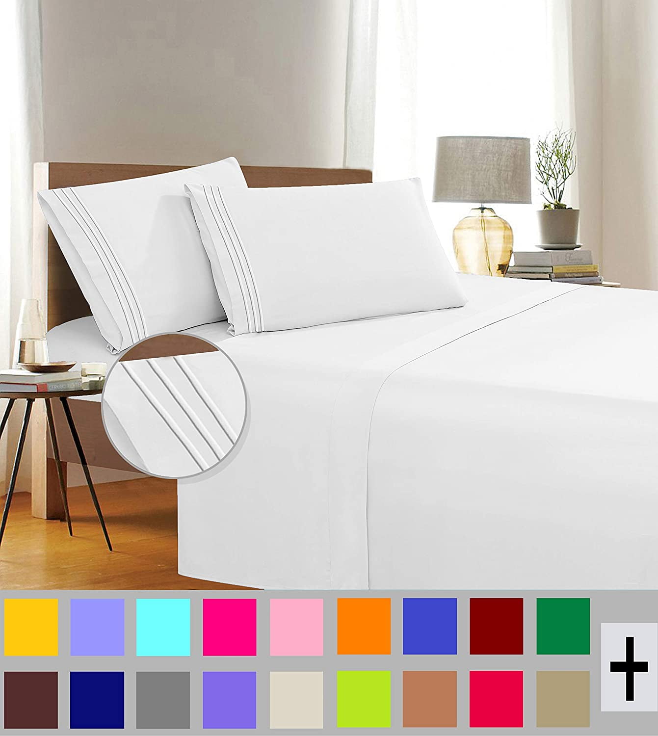 Elegant Comfort 1500 Thread Count White Microfiber Flat Sheets, King, 5 Pieces