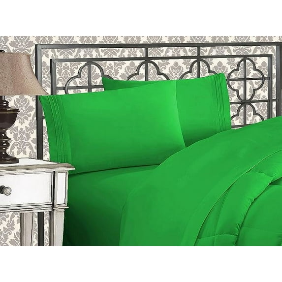 Elegant Comfort 1500 Thread Count Wrinkle & Fade Resistant Egyptian Quality Microfiber Ultra Soft 4-Piece Bed Sheet Set with Deep Pockets, Twin/Twin XL, Emerald Green