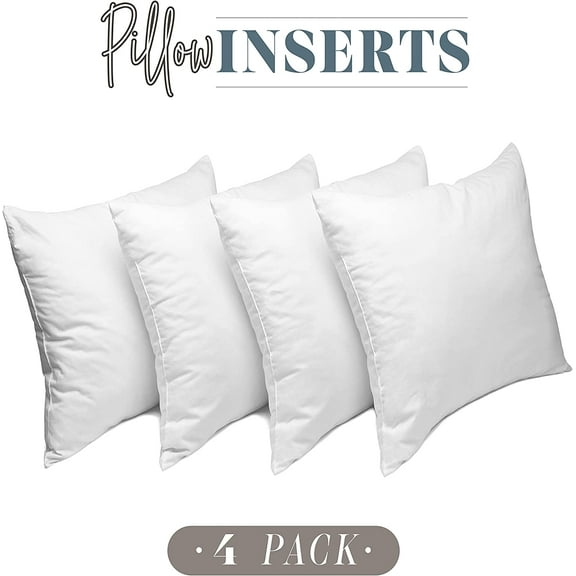 Elegant Comfort 18 x 18 Throw Pillow Inserts - 4-PACK Pillow Insert Poly-Cotton Shell with Siliconized Fiber Filling - Square Form Decorative for Couch Bed Inserts, , 18 x 18 inch